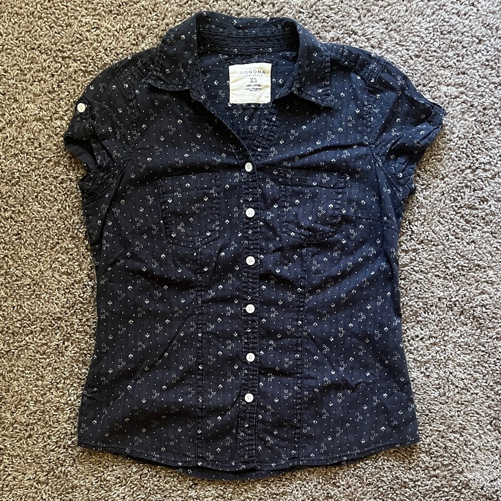 Navy Blue Cotton Button-Up Shirt